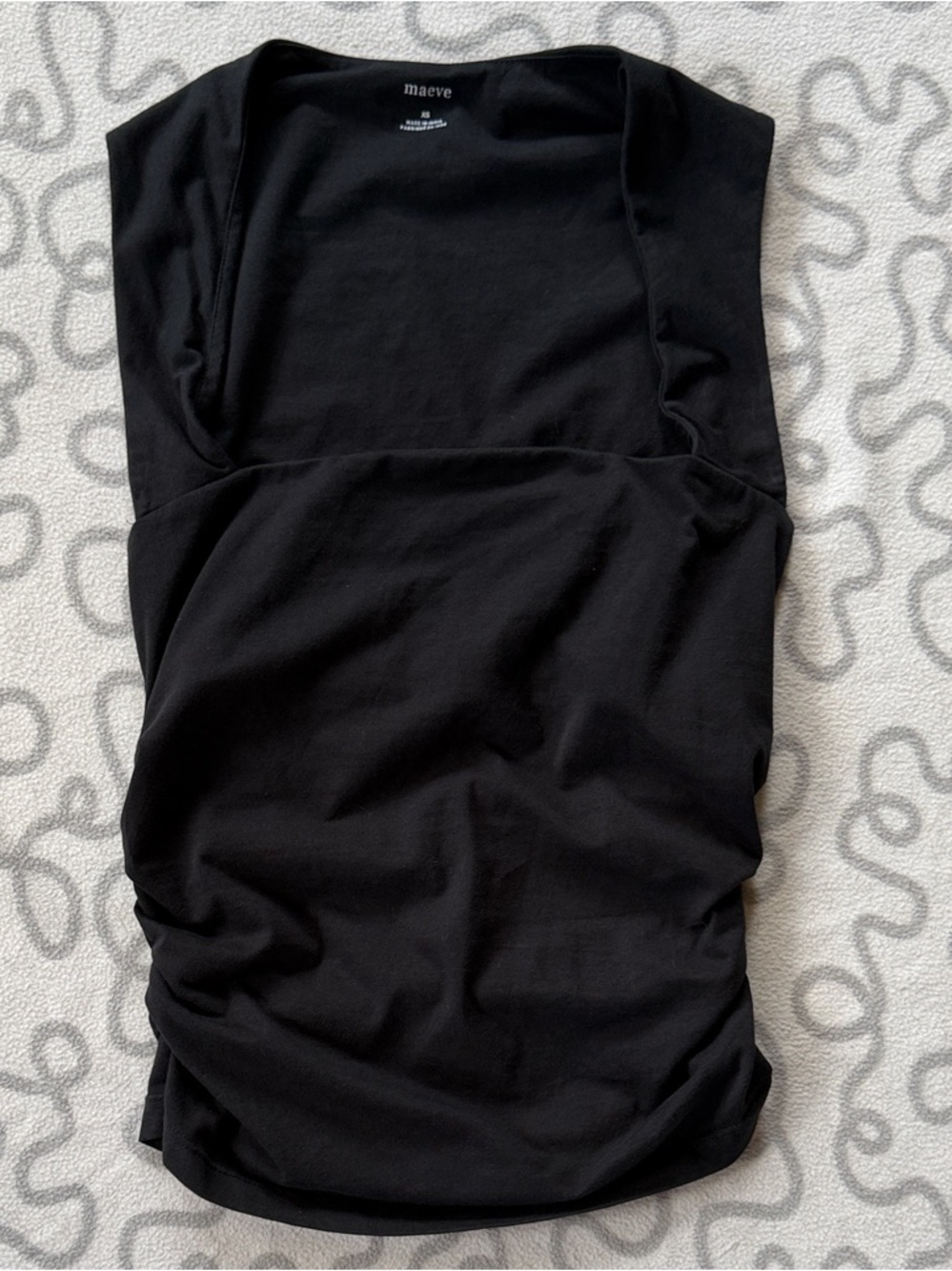 Anthropologie Maeve Black Square Neck Ruched Side Top